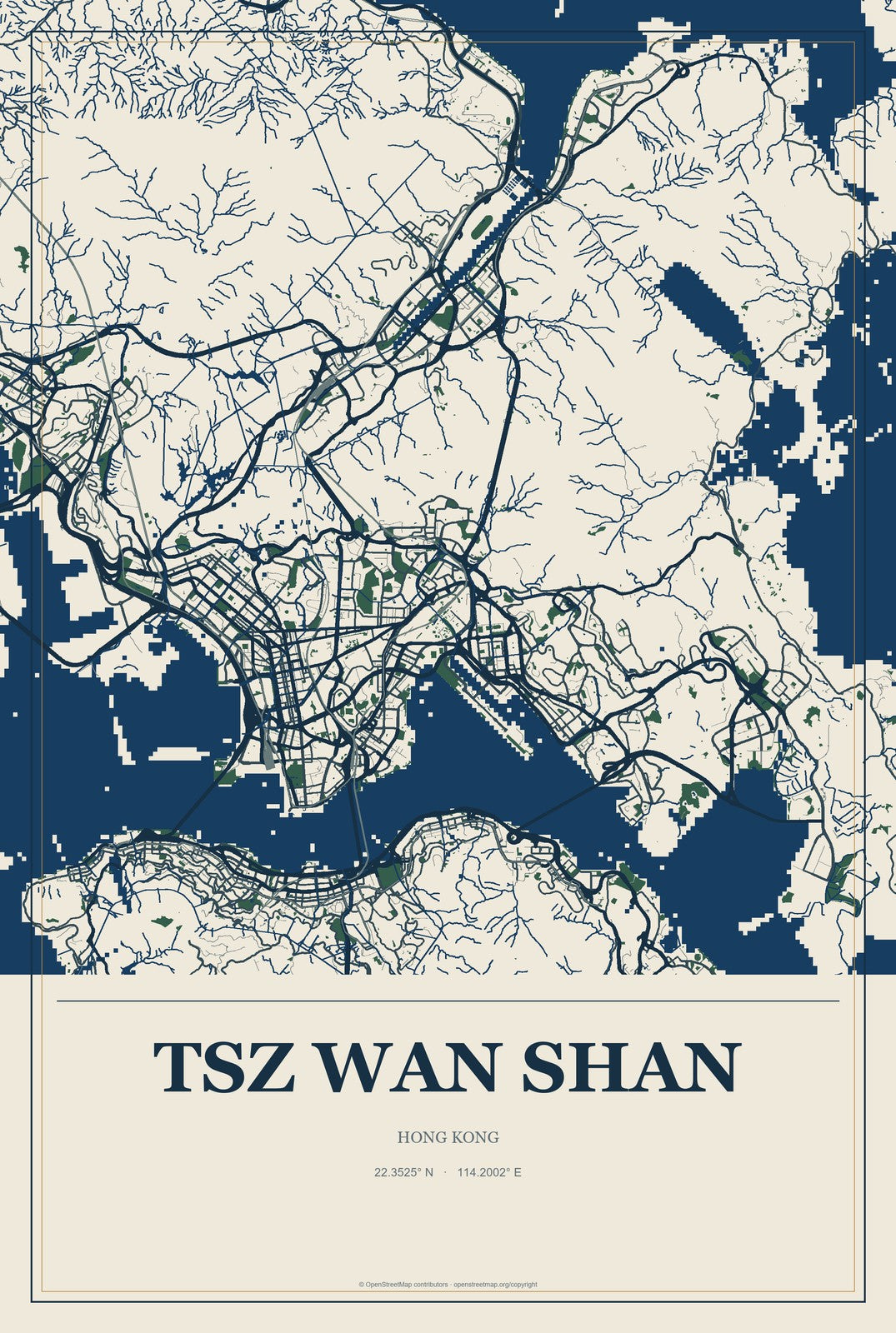 Tsz Wan Shan, Hong Kong City Map Aluminum Sign in Coastal Cutout style
