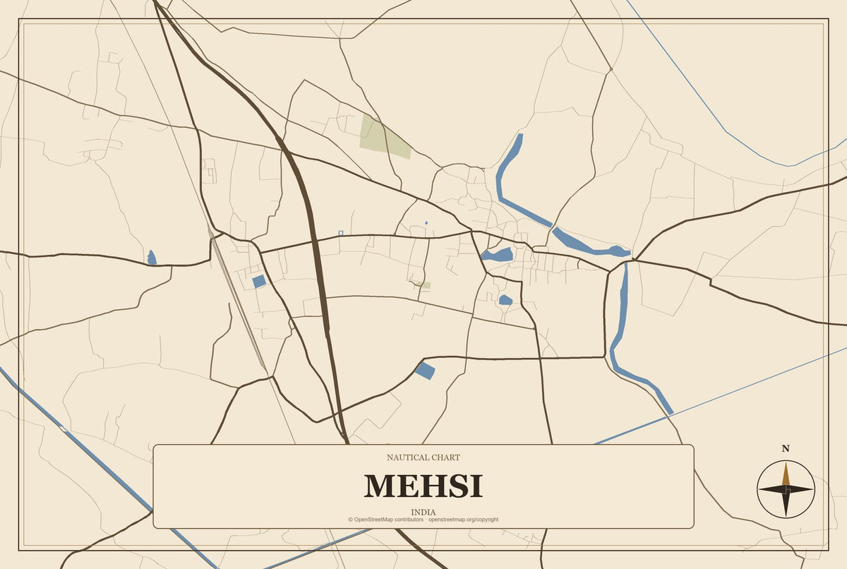 Mehsi, India City Map Aluminum Sign in Heritage Nautical style