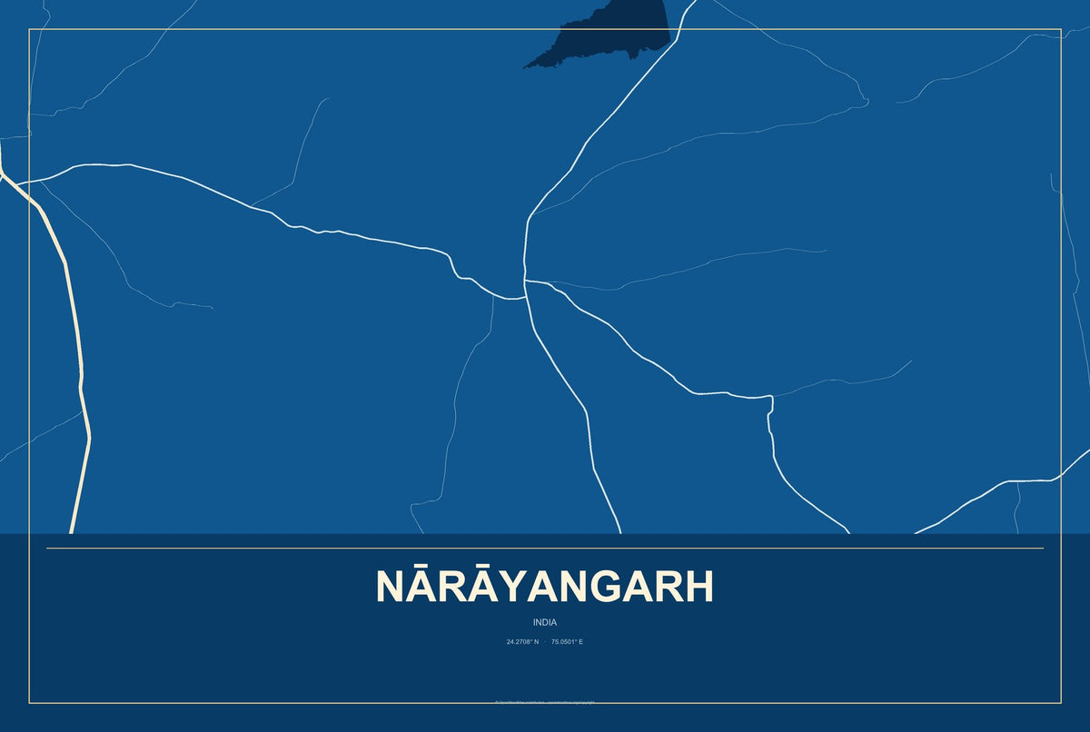 Nārāyangarh, India City Map Aluminum Sign in Harbor Cobalt style
