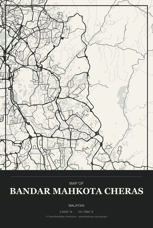 Bandar Mahkota Cheras, Malaysia City Map Aluminum Sign in Museum Plaque style