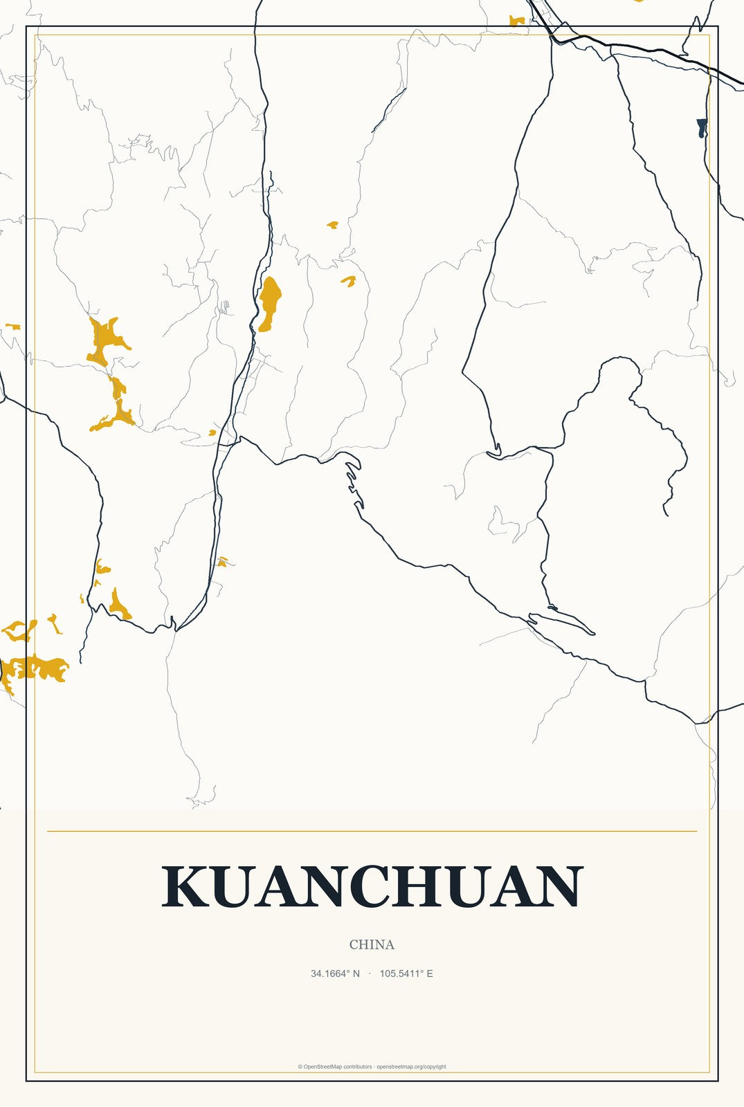 Kuanchuan, China City Map Aluminum Sign in Citrine Modern style