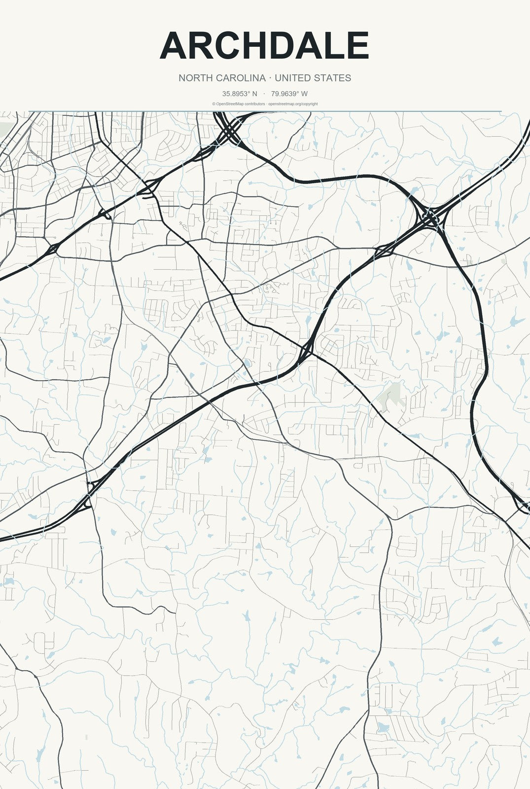 Archdale, North Carolina City Map Aluminum Sign in Headline Atlas style