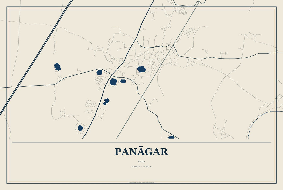 Panāgar, India City Map Aluminum Sign in Coastal Cutout style