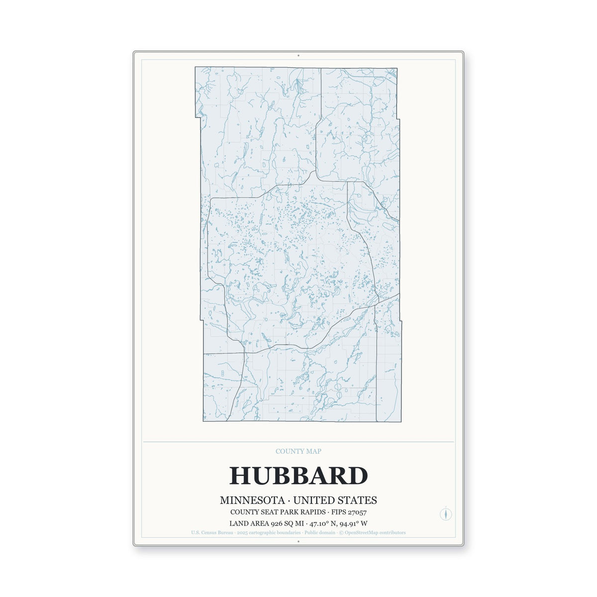 Hubbard County, Minnesota Map Aluminum Sign in Gallery Air style