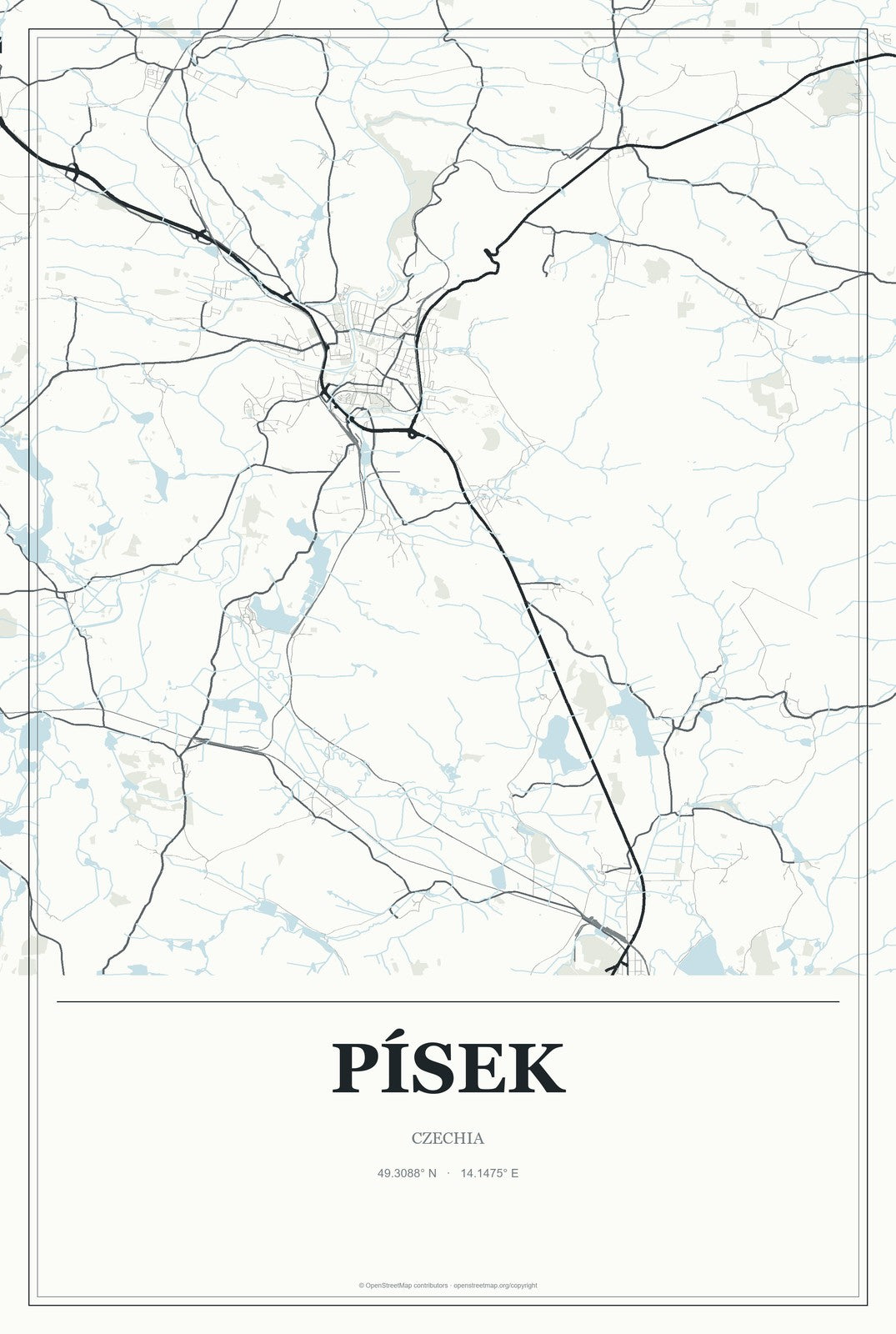 Písek, Czechia City Map Aluminum Sign in Gallery Air style