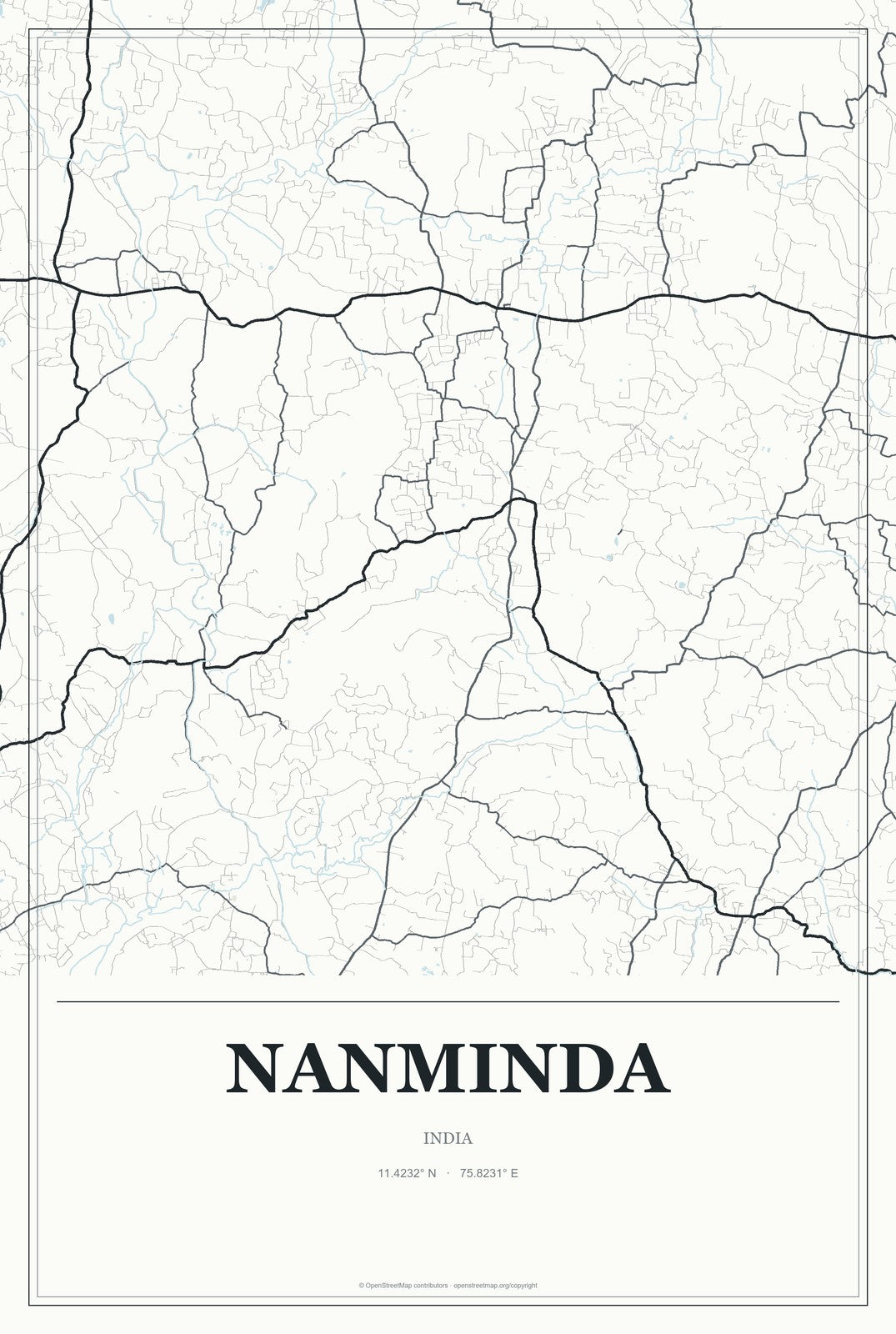 Nanminda, India City Map Aluminum Sign in Gallery Air style
