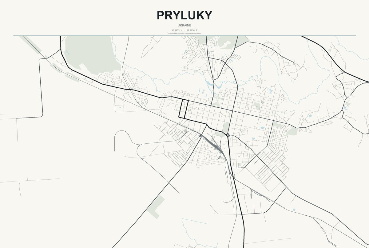 Pryluky, Ukraine City Map Aluminum Sign in Headline Atlas style