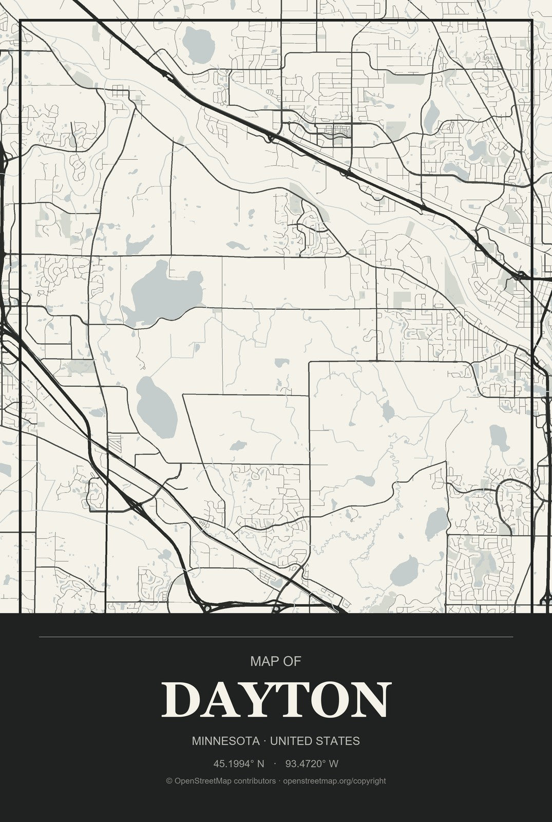 Dayton, Minnesota City Map Aluminum Sign in Museum Plaque style
