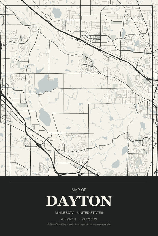 Dayton, Minnesota City Map Aluminum Sign in Museum Plaque style