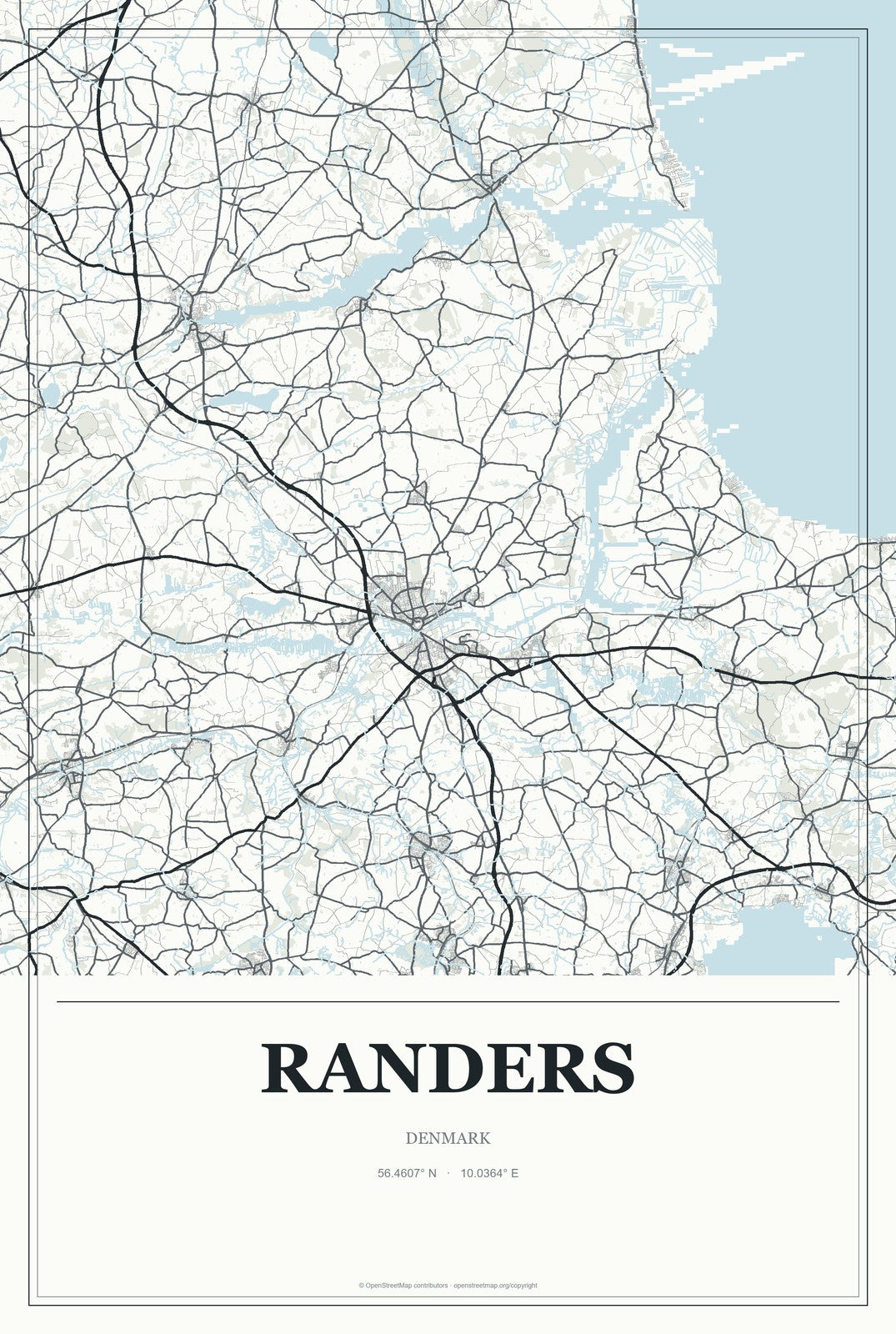 Randers, Denmark City Map Aluminum Sign in Gallery Air style