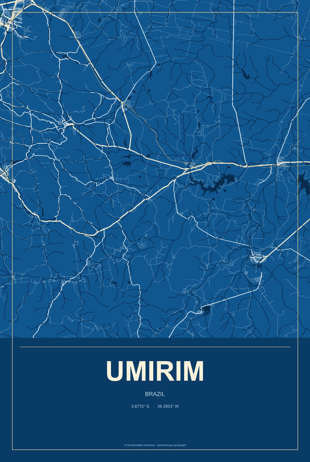 Umirim, Brazil City Map Aluminum Sign in Harbor Cobalt style