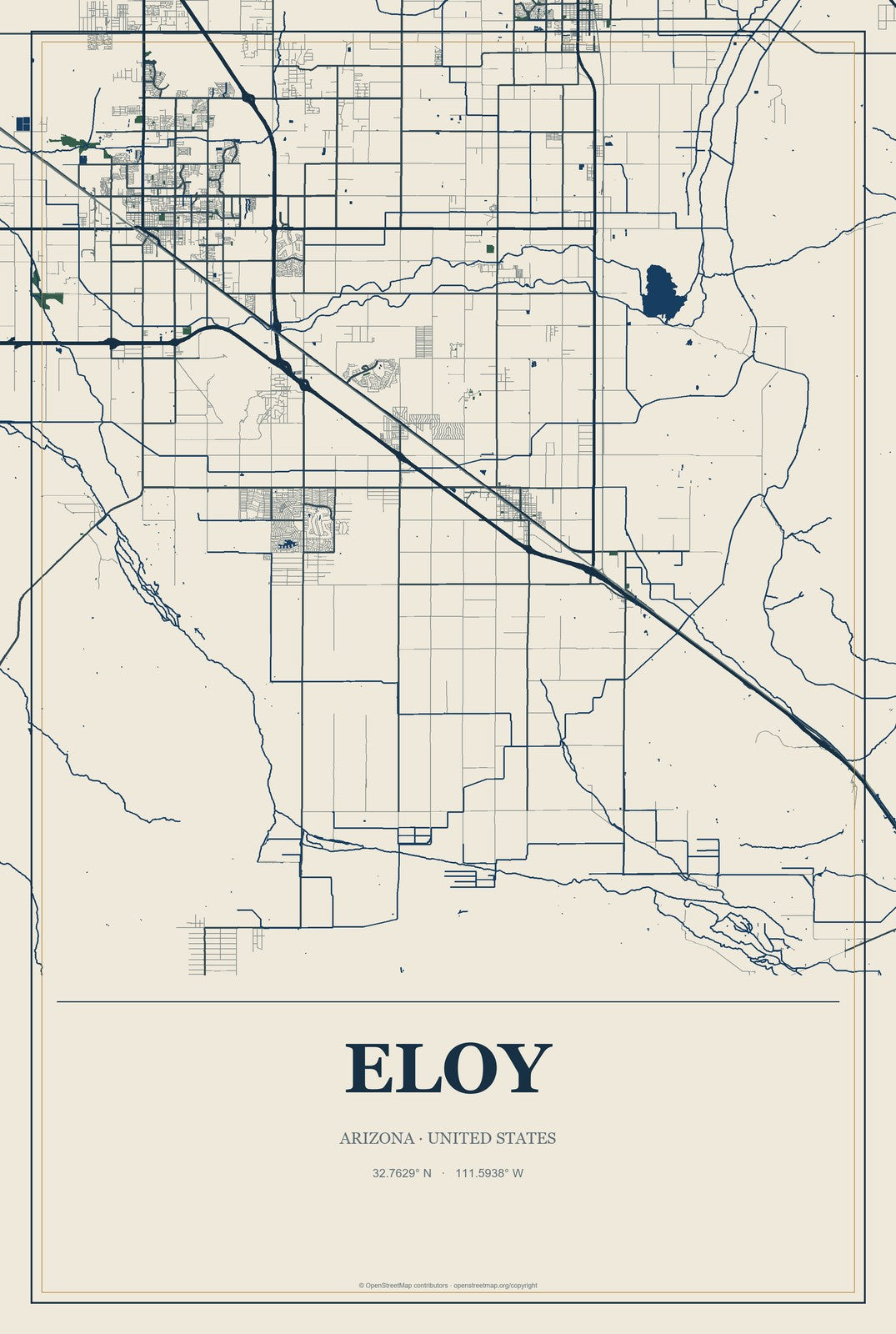 Eloy, Arizona City Map Aluminum Sign in Coastal Cutout style