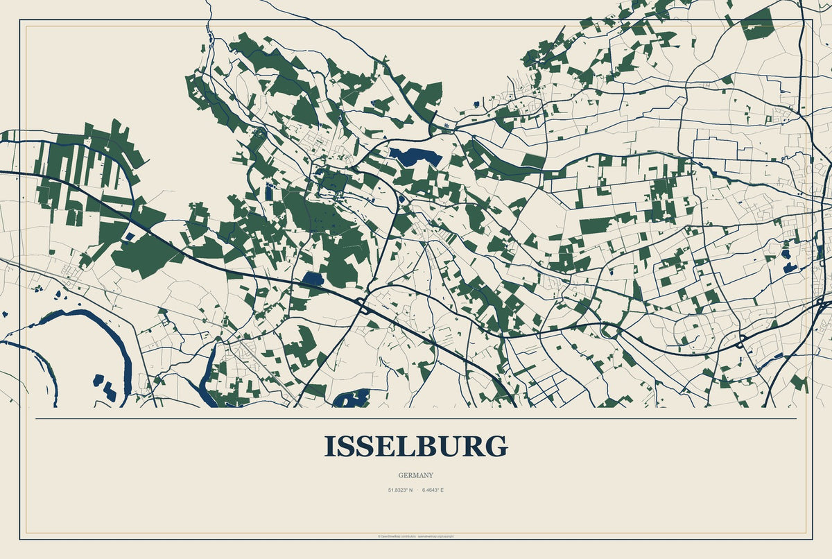 Isselburg, Germany City Map Aluminum Sign in Coastal Cutout style