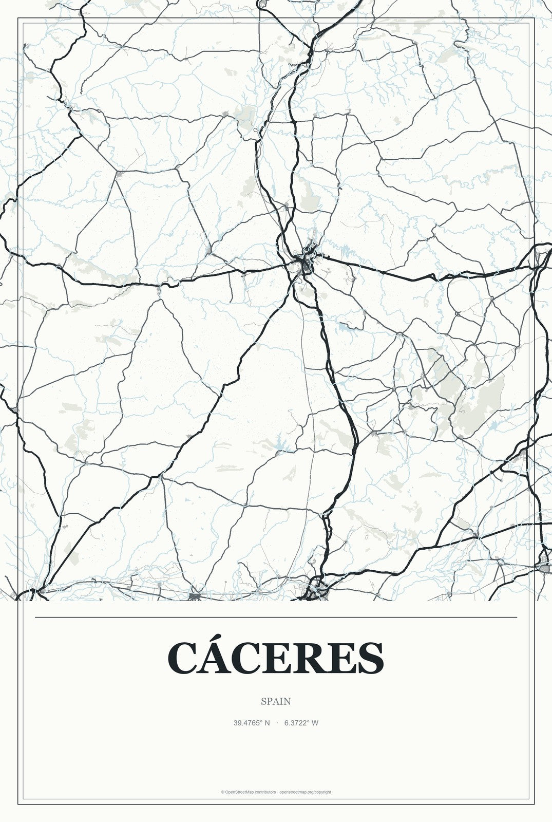 Cáceres, Spain City Map Aluminum Sign in Gallery Air style