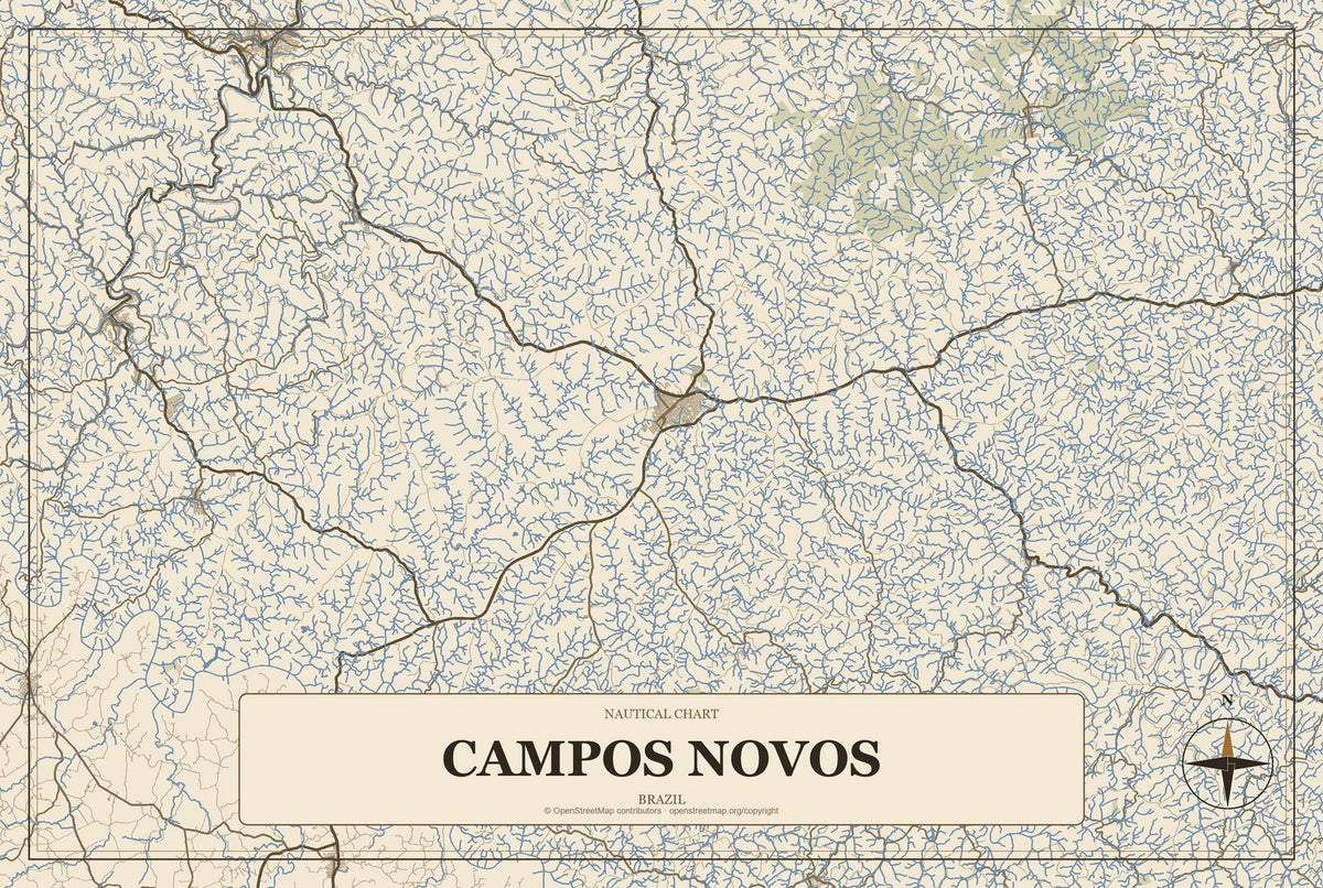 Campos Novos, Brazil City Map Aluminum Sign in Heritage Nautical style
