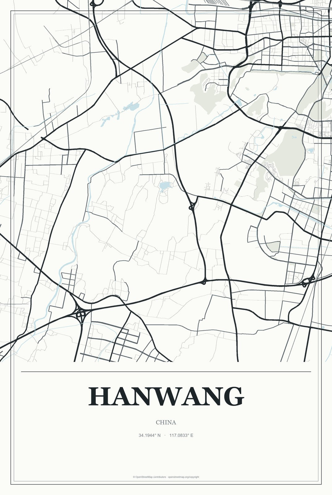 Hanwang, Gansu, China City Map Aluminum Sign in Gallery Air style