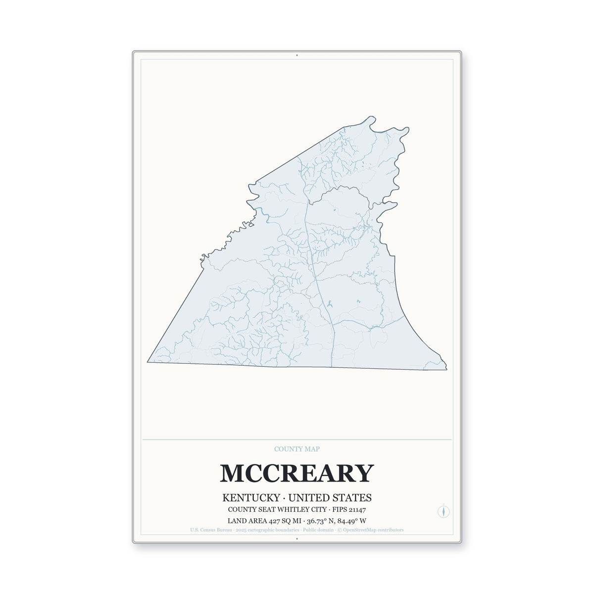 McCreary County, Kentucky Map Aluminum Sign in Gallery Air style