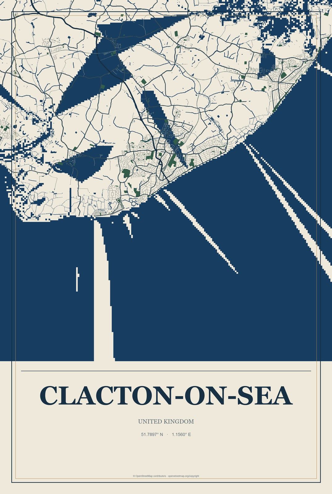 Clacton-on-Sea, United Kingdom City Map Aluminum Sign in Coastal Cutout style