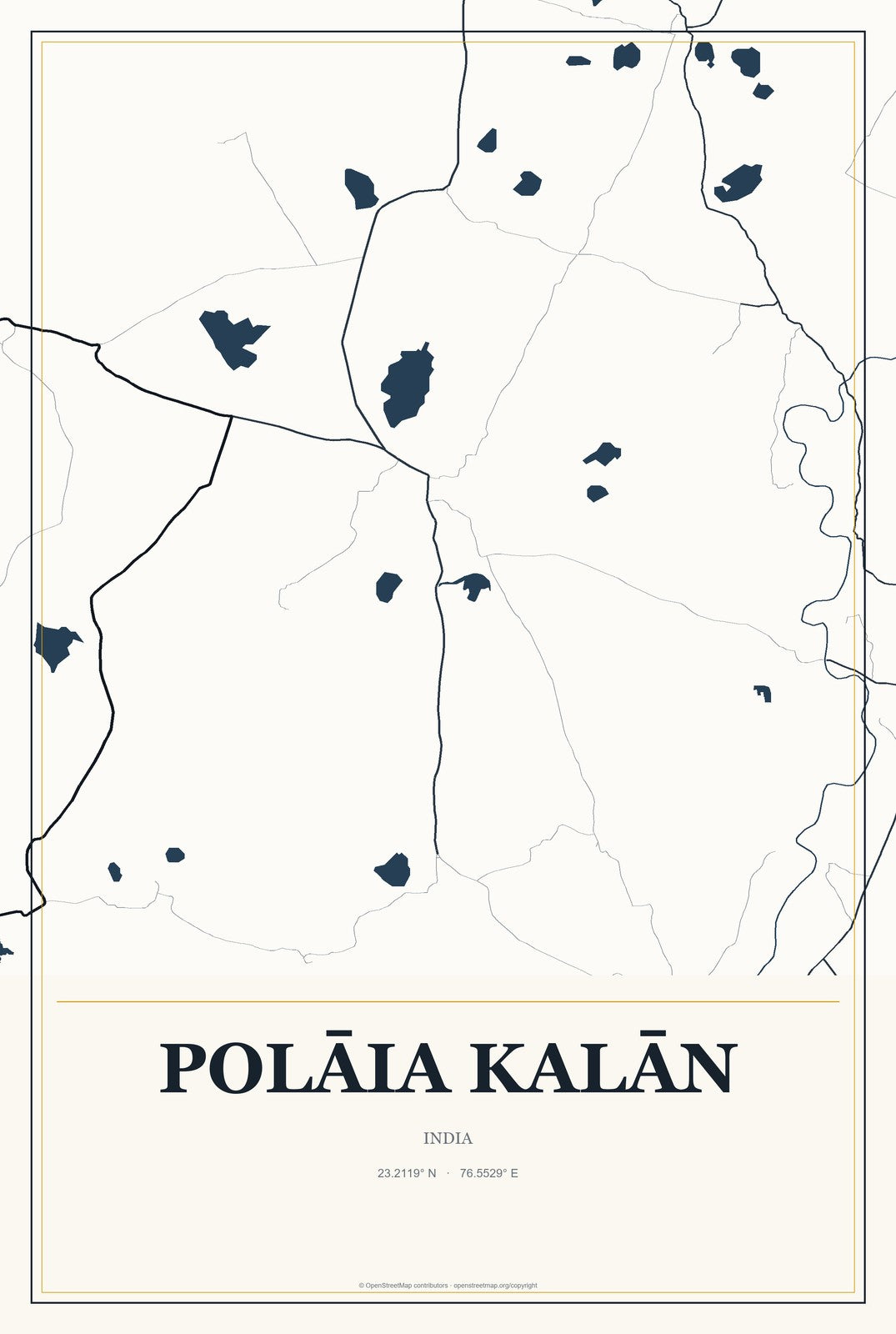 Polāia Kalān, India City Map Aluminum Sign in Citrine Modern style