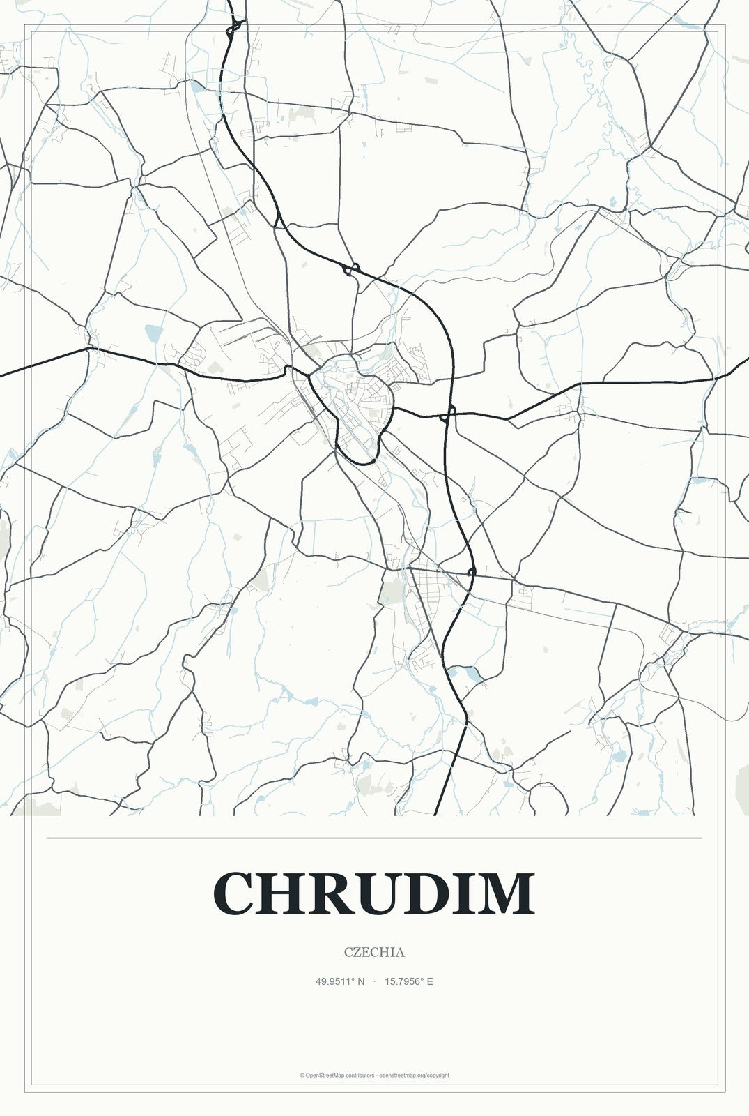 Chrudim, Czechia City Map Aluminum Sign in Gallery Air style