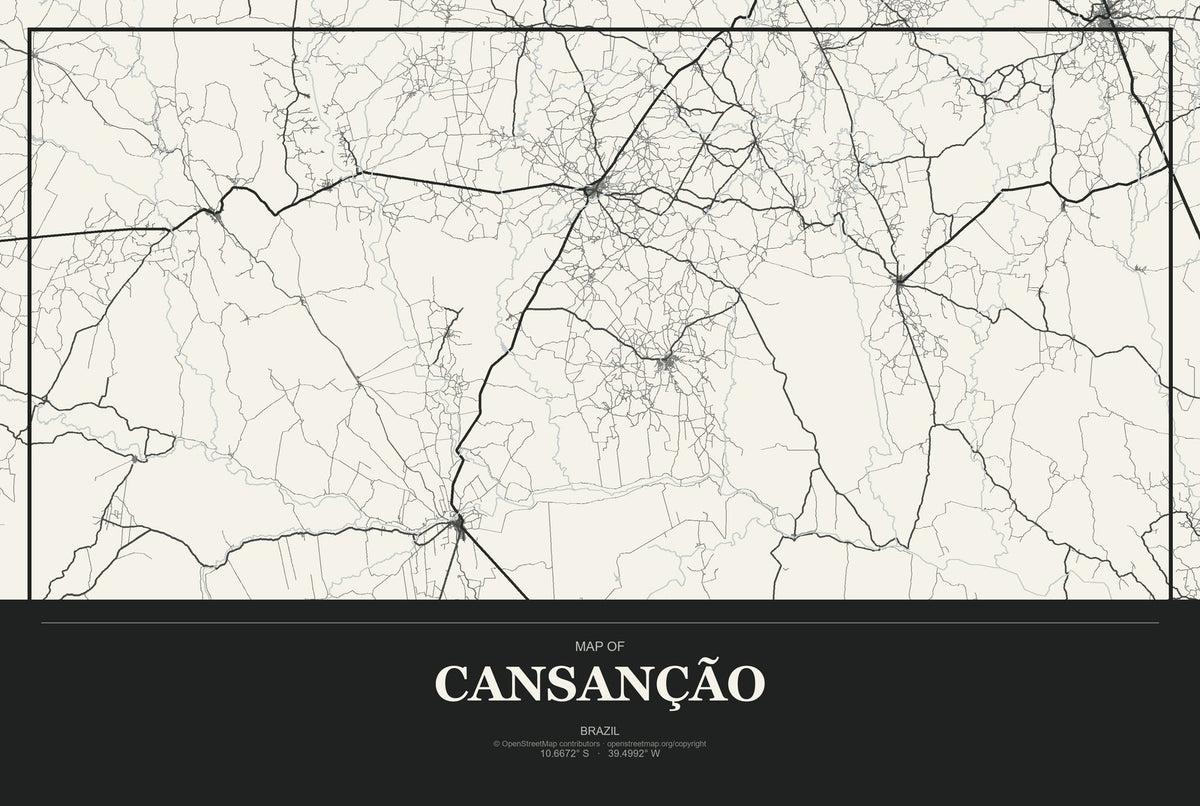 Cansanção, Brazil City Map Aluminum Sign in Museum Plaque style