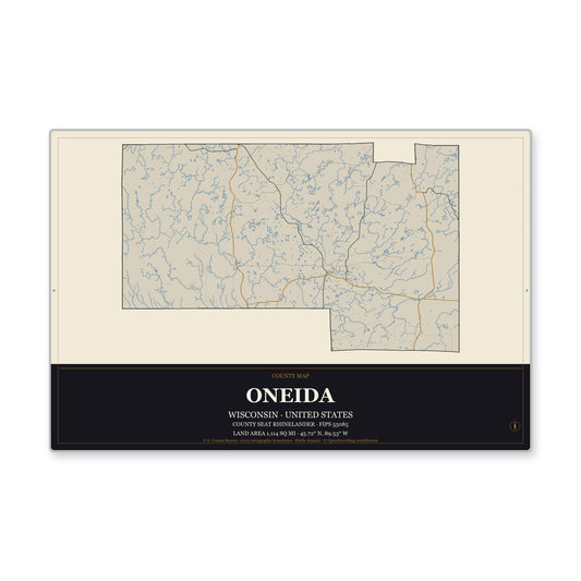 Oneida County, Wisconsin Map Aluminum Sign in Museum Plaque style