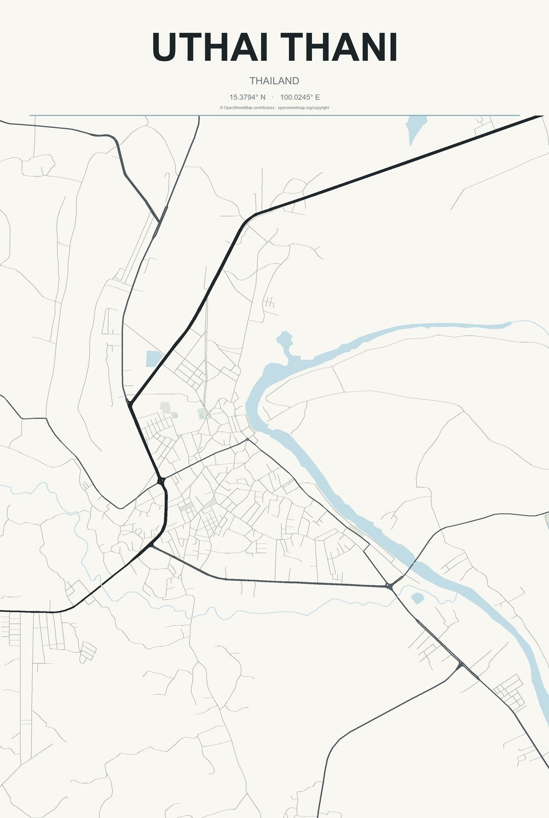 Uthai Thani, Thailand City Map Aluminum Sign in Headline Atlas style