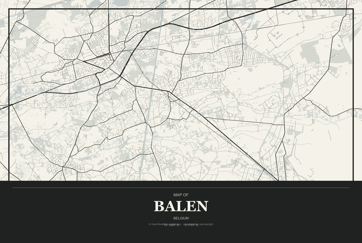 Balen, Belgium City Map Aluminum Sign in Museum Plaque style