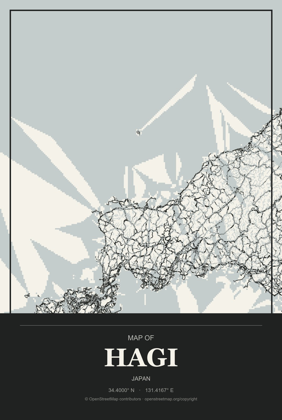 Hagi, Japan City Map Aluminum Sign in Museum Plaque style
