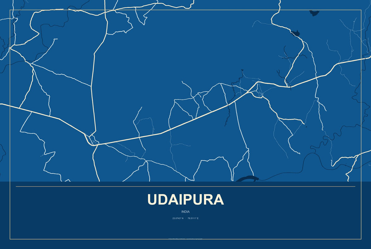 Udaipura, India City Map Aluminum Sign in Harbor Cobalt style