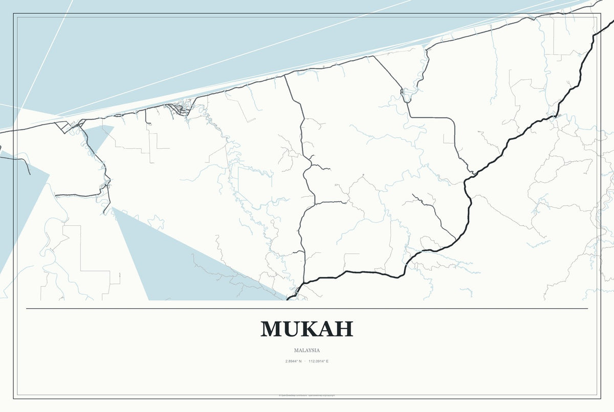 Mukah, Malaysia City Map Aluminum Sign in Gallery Air style