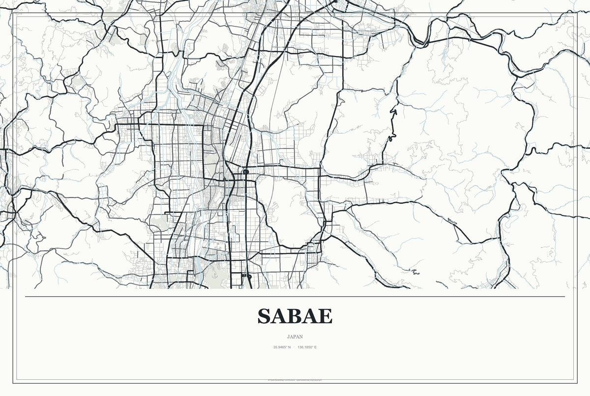 Sabae, Japan City Map Aluminum Sign in Gallery Air style