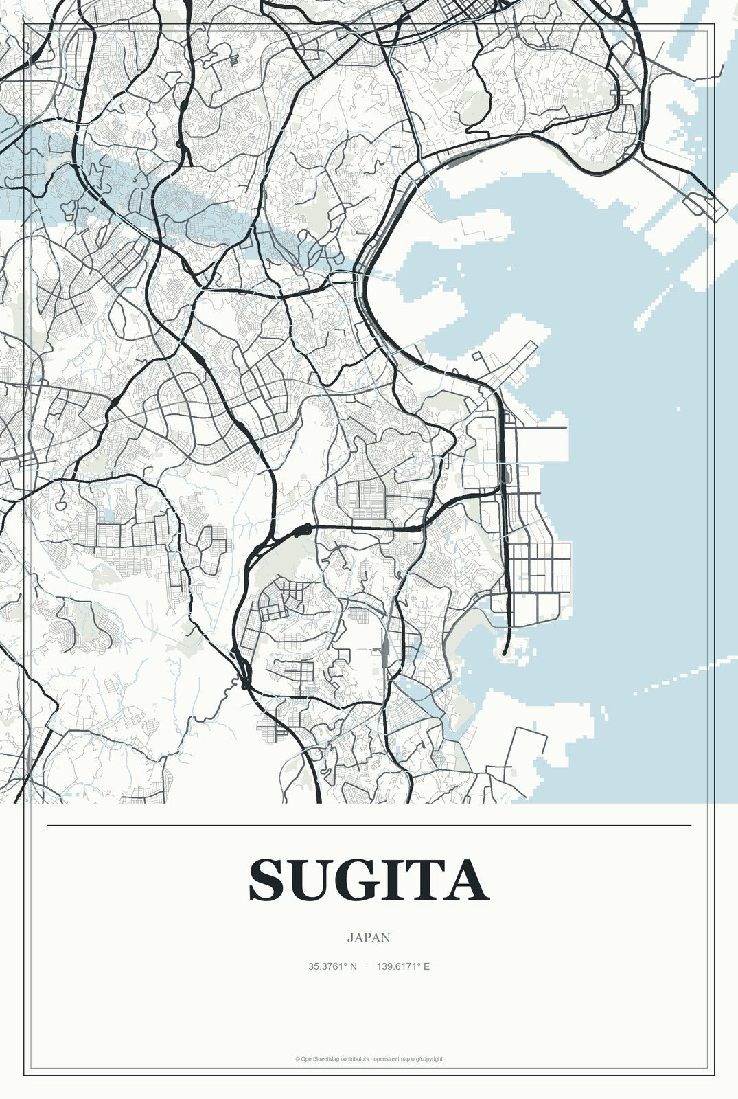Sugita, Japan City Map Aluminum Sign in Gallery Air style