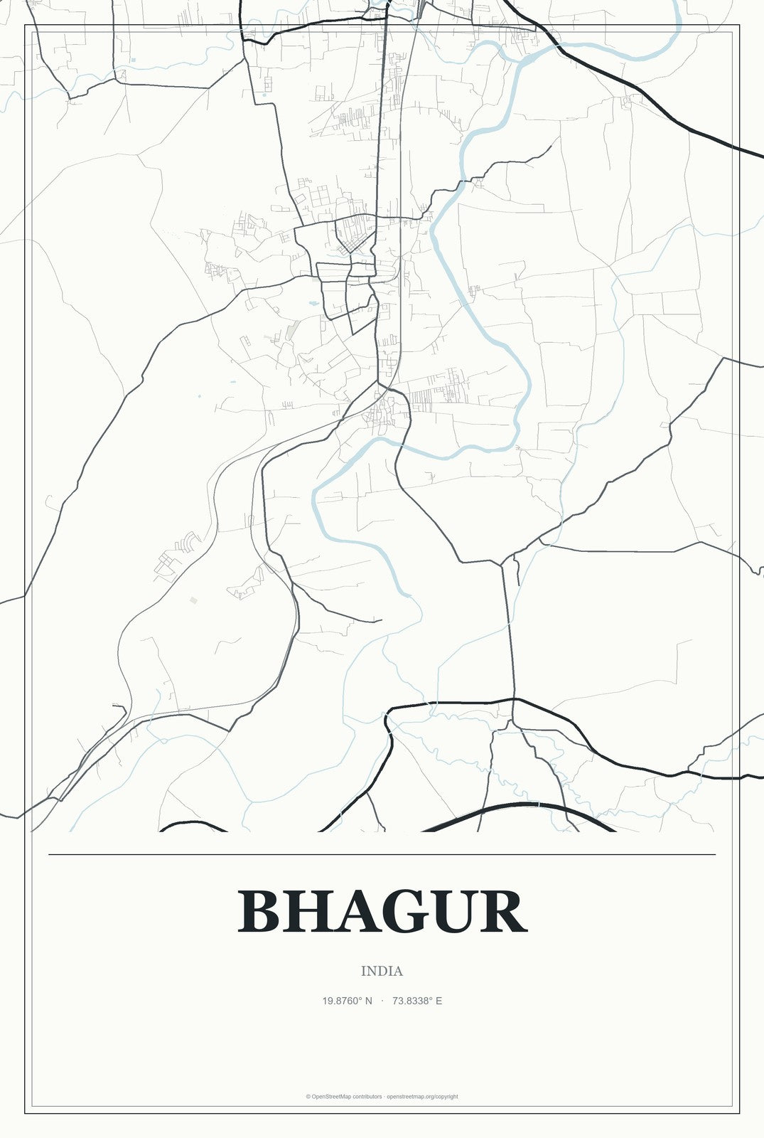 Bhagur, India City Map Aluminum Sign in Gallery Air style
