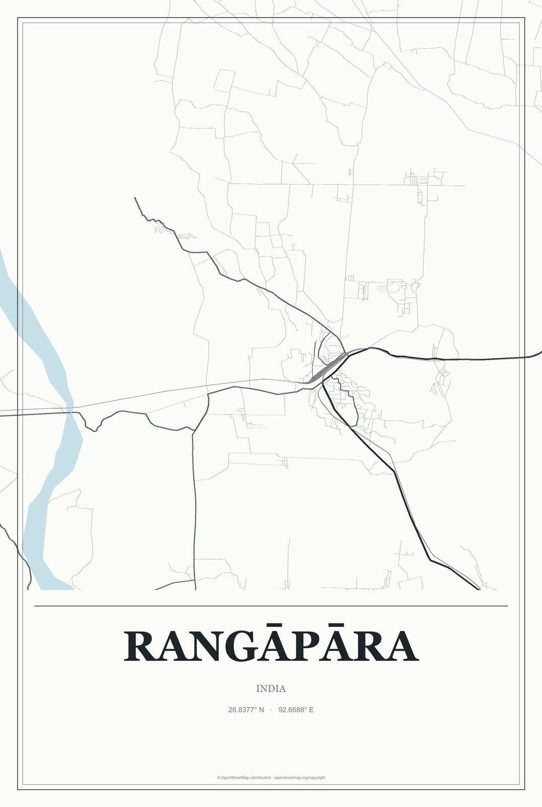 Rangāpāra, India City Map Aluminum Sign in Gallery Air style