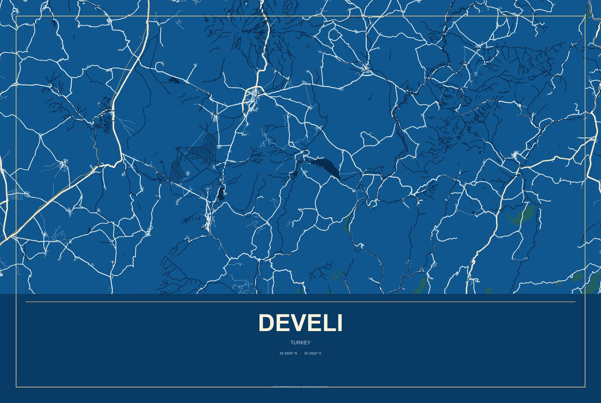 Develi, Turkey City Map Aluminum Sign in Harbor Cobalt style