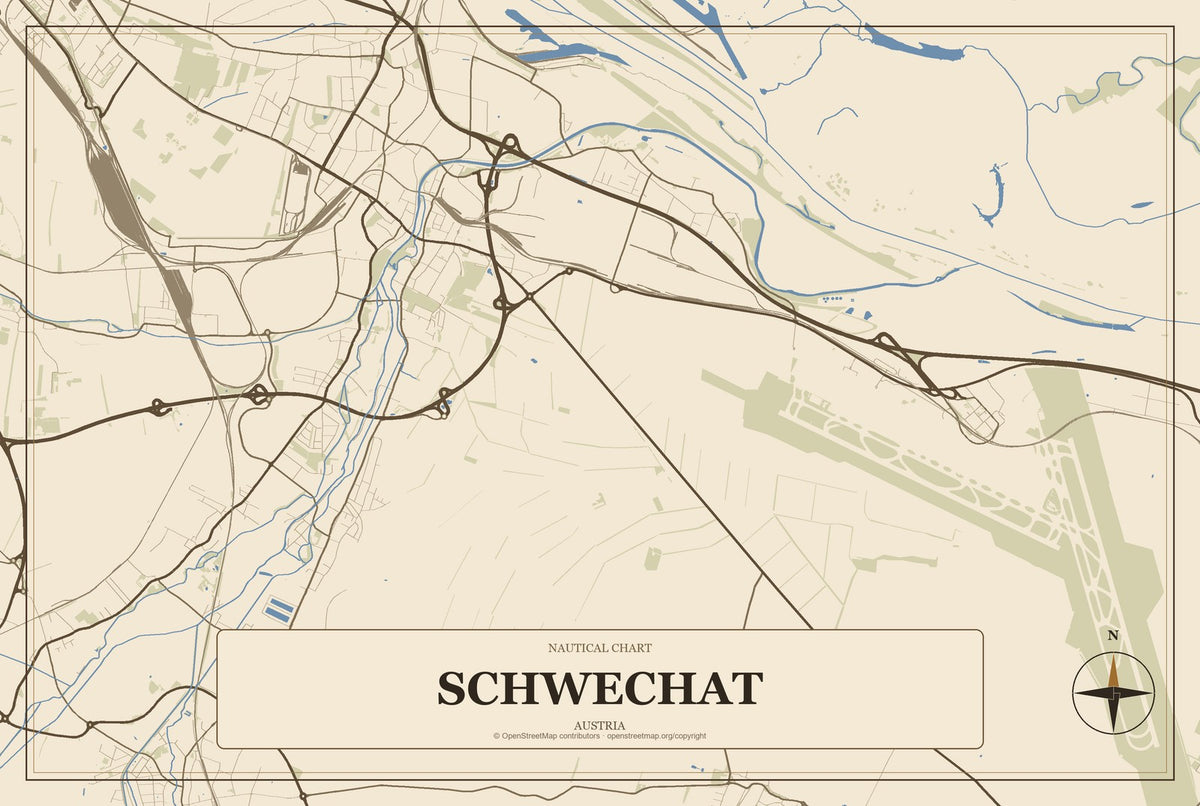 Schwechat, Austria City Map Aluminum Sign in Heritage Nautical style