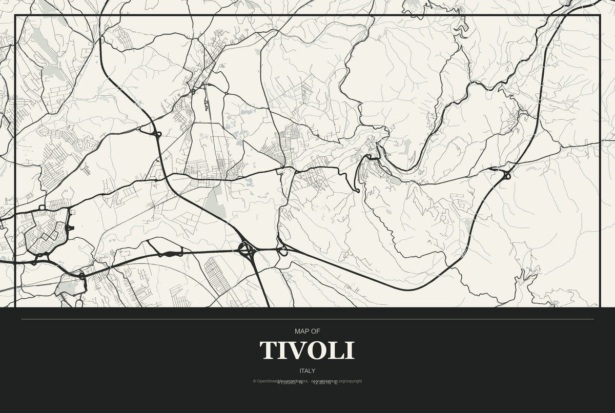 Tivoli, Italy City Map Aluminum Sign in Museum Plaque style