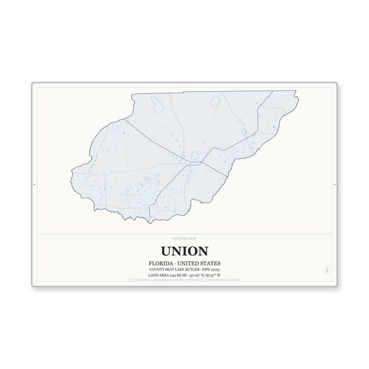 Union County, Florida Map Aluminum Sign in Gallery Air style