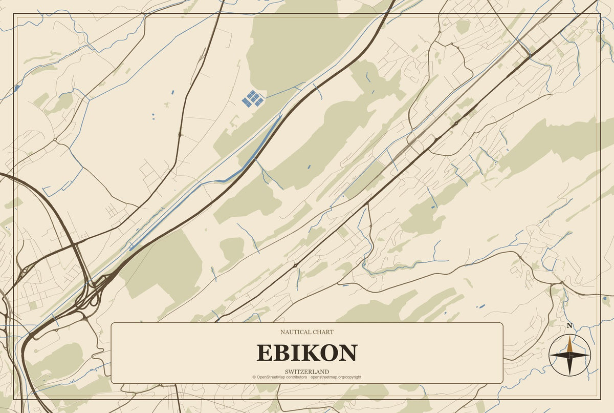 Ebikon, Switzerland City Map Aluminum Sign in Heritage Nautical style