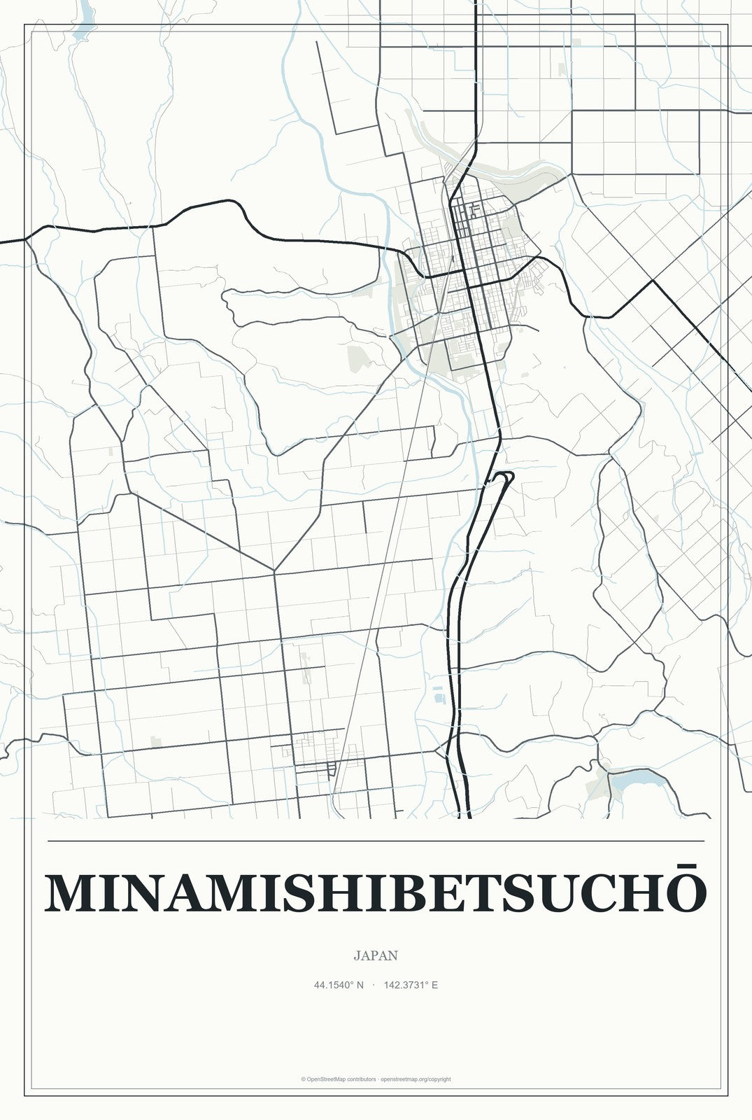 Minamishibetsuchō, Japan City Map Aluminum Sign in Gallery Air style