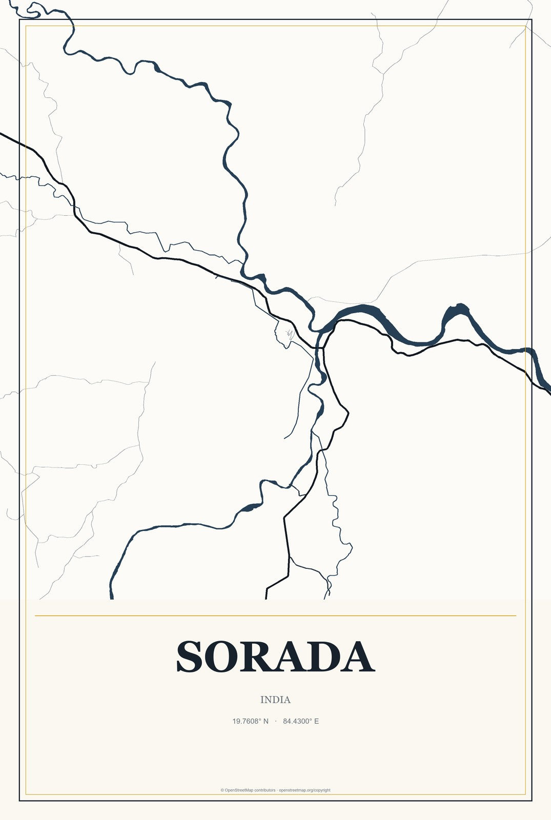 Sorada, India City Map Aluminum Sign in Citrine Modern style