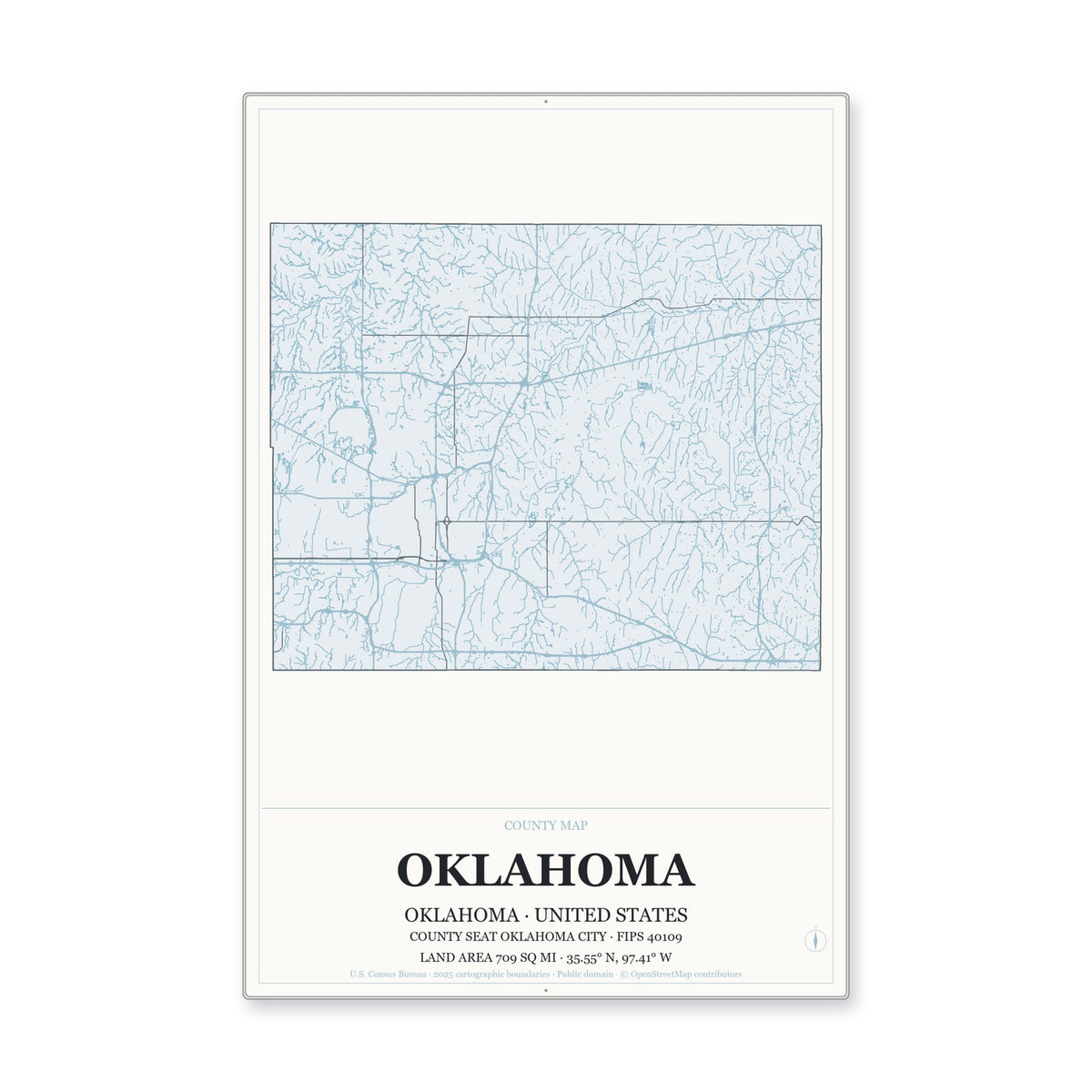 Oklahoma County, Oklahoma Map Aluminum Sign in Gallery Air style