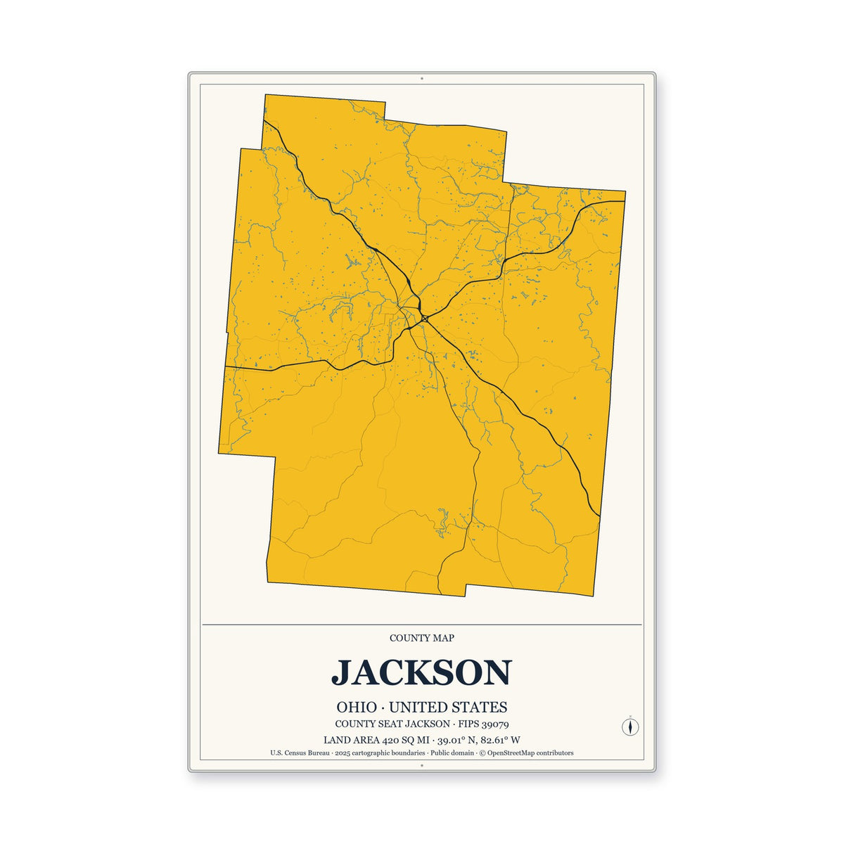 Jackson County, Ohio Map Aluminum Sign in Citrine Modern style