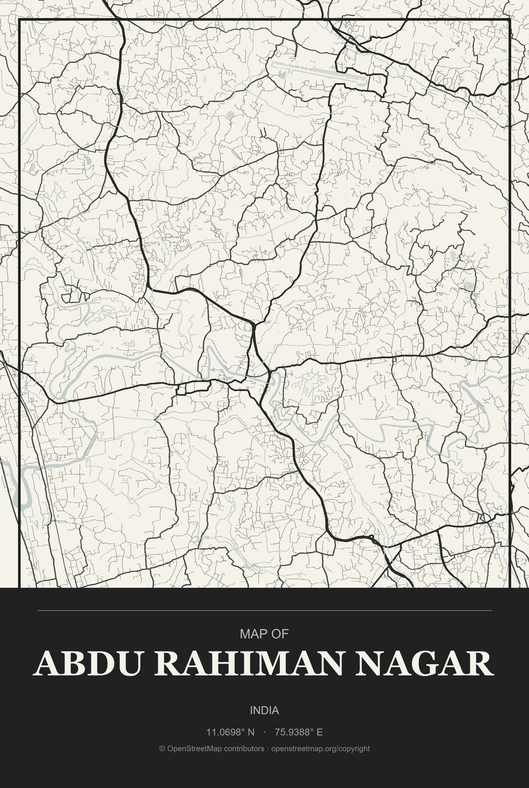 Abdu Rahiman Nagar, India City Map Aluminum Sign in Museum Plaque style