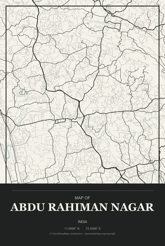 Abdu Rahiman Nagar, India City Map Aluminum Sign in Museum Plaque style