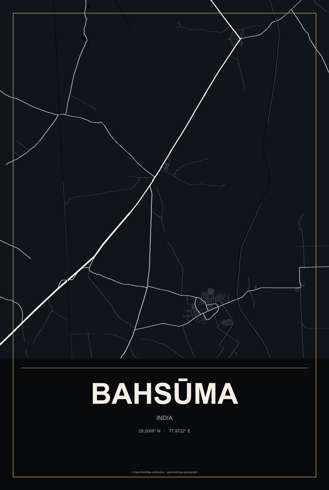 Bahsūma, India City Map Aluminum Sign in Metropolitan Noir style
