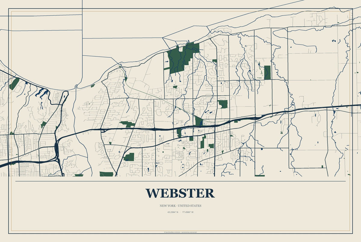 Webster, New York City Map Aluminum Sign in Coastal Cutout style