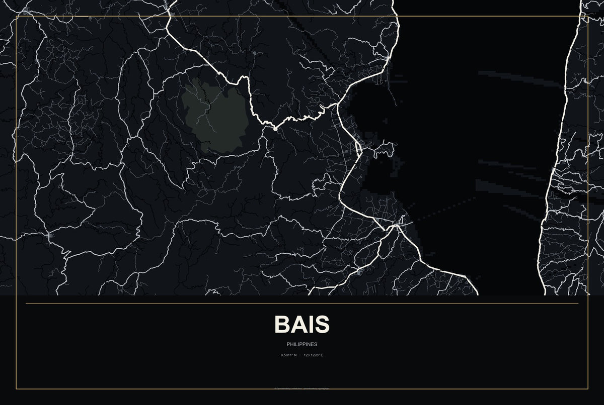 Bais, Philippines City Map Aluminum Sign in Metropolitan Noir style