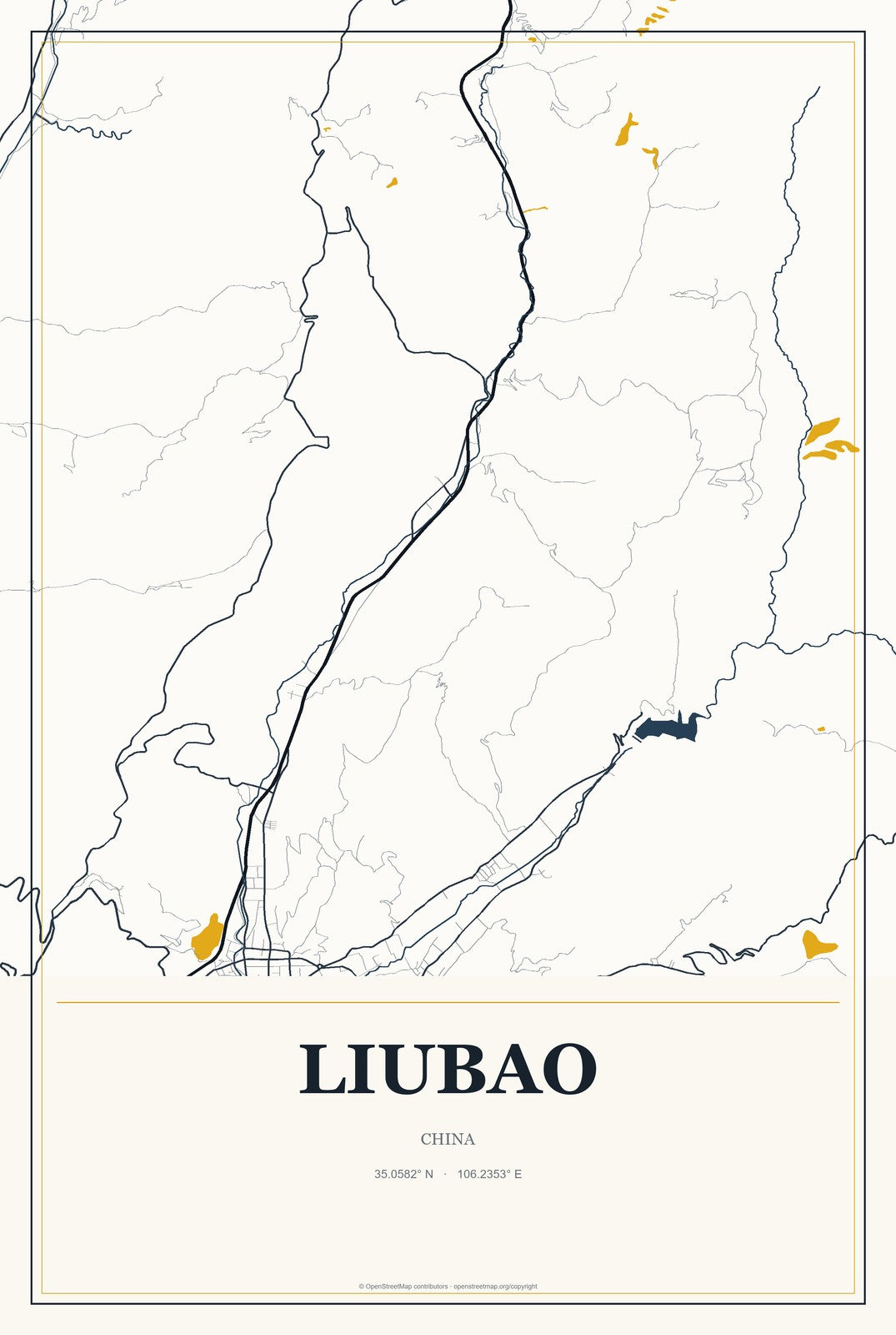 Liubao, China City Map Aluminum Sign in Citrine Modern style
